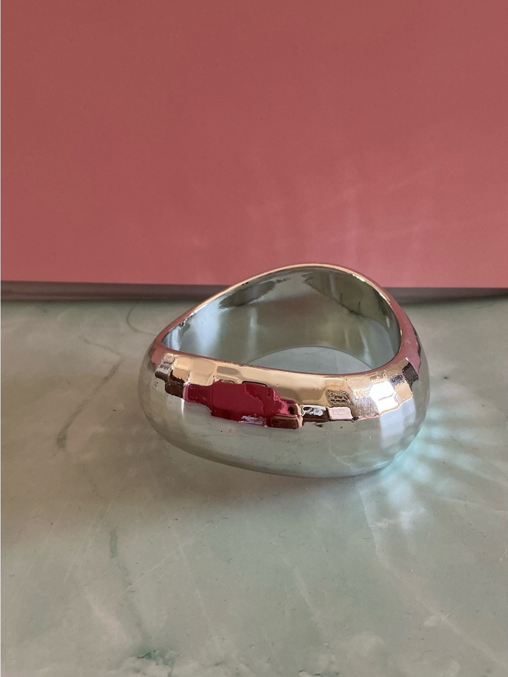 Unique Vintage Silver Tone Mirrored Chunky Bangle Bracelet